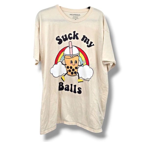 UNTAMEDEGO Suck My Balls Boba Tea Graphic T-Shirt Men's XL Short Sleeve - Picture 1 of 10